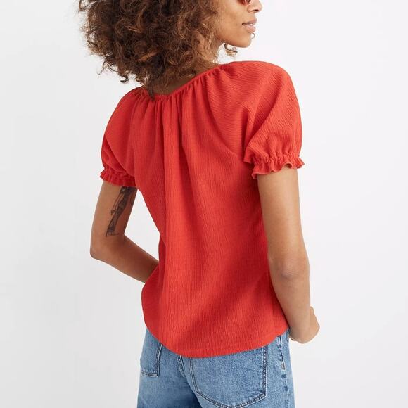 Madewell Red Texture & Thread Peasant Short puff sleeve Top size medium - Picture 3 of 8